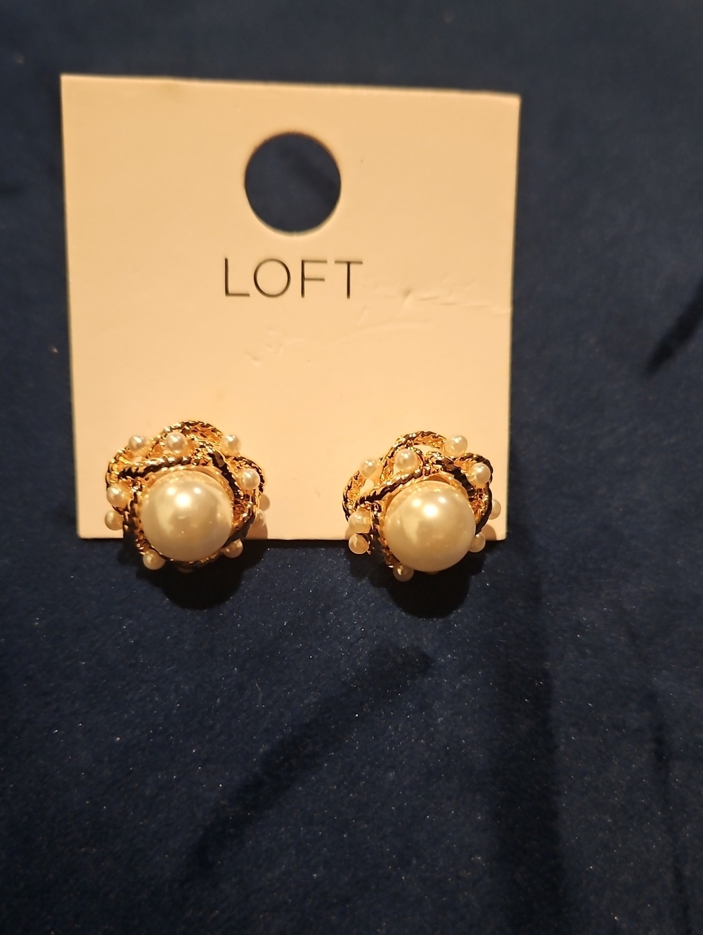 LOFT Gold Pearl Cluster Stud Earrings - Cream and Gold